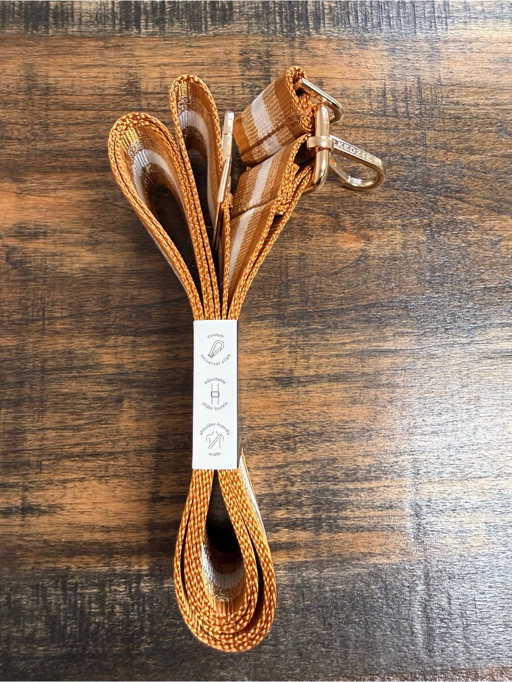 Kedzie Gold and White Striped Removable Crossbody Strap - Picture 3 of 4